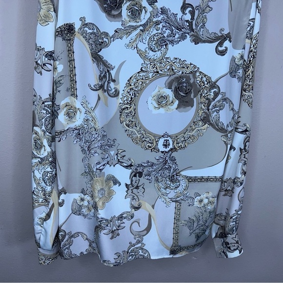 SIZE 12 VINTAGE CRICKET LANE LONG SLEEVE BLOUSE BEIGE JACQUARD FLORAL FILIGREE - Picture 7 of 9